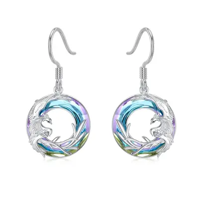 Sterling Silver Crystal Phoenix Drop Earrings