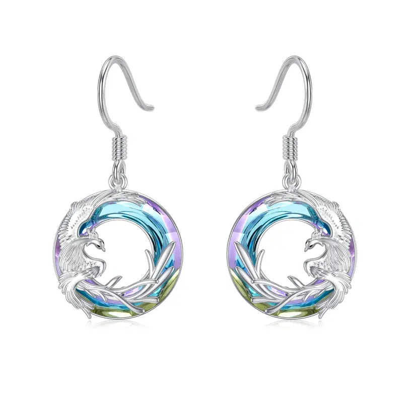 Sterling Silver Crystal Phoenix Drop Earrings
