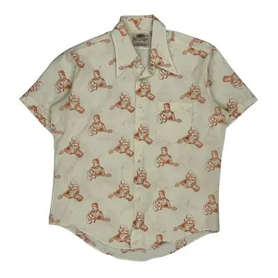 1970S Fruit Of The Loom Graphic Patterned Shirt - Large Cream Cotton