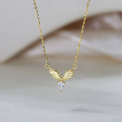 925 Sterling Silver Pave 5A Clear Cubic Zirconia Teardrop with Wings Pendant Necklaces for Women