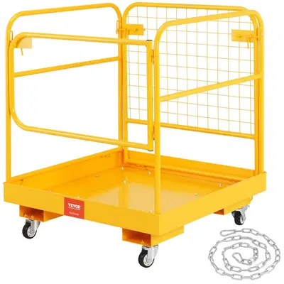 VEVOR Forklift Safety Cage, 1200 lbs Load Capacity, 36 x 36 inches Folding Forklift Work Platform with Lockable Swivel Wheels...