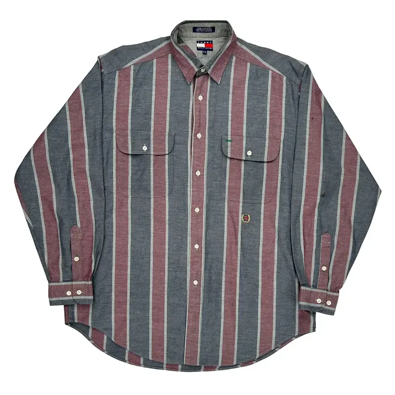 Tommy Hilfiger Striped Shirt - Small Grey Cotton