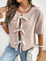 Women's Plain Tie Front Sweater Cardigan, Casual Short Sleeve Knitwear for Daily Wear, Ladies Knitting Clothes for All Season...