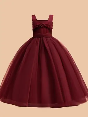 Girl's Appliques Decor Square Neck TulleĀ FormalĀ Dress, Elegant Sleeveless Fit & Flare Dress for Party Performance Wedding G...