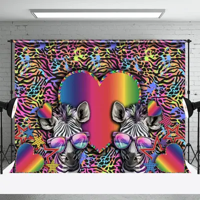 Colorful Cute Zebra Glasses Valentines Day Backdrop - Aperturee