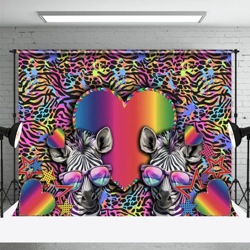 Colorful Cute Zebra Glasses Valentines Day Backdrop - Aperturee