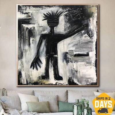 Neo Expressionist Wall Art Black And White Paintings On Canvas Abstract Figurative Fine Art Modern Graffiti Style Wall Decor ...