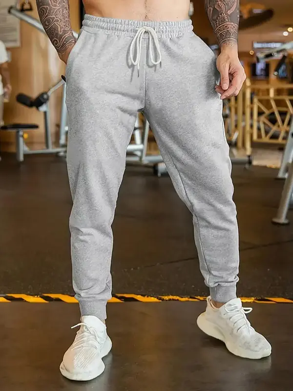 Men's Plain Adjustable Drawstring Waist Sweatpants, Soft Jogger Trousers for Daily Gym Workout Running, Mens Pants, Pants for...