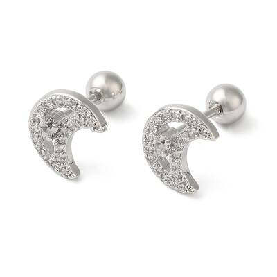 Moon Brass Micro Pave Clear Cubic Zirconia Cartilage Earrings