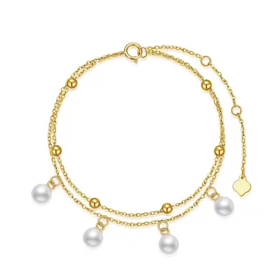 14K Gold Pearl Bead Layerered Bracelet