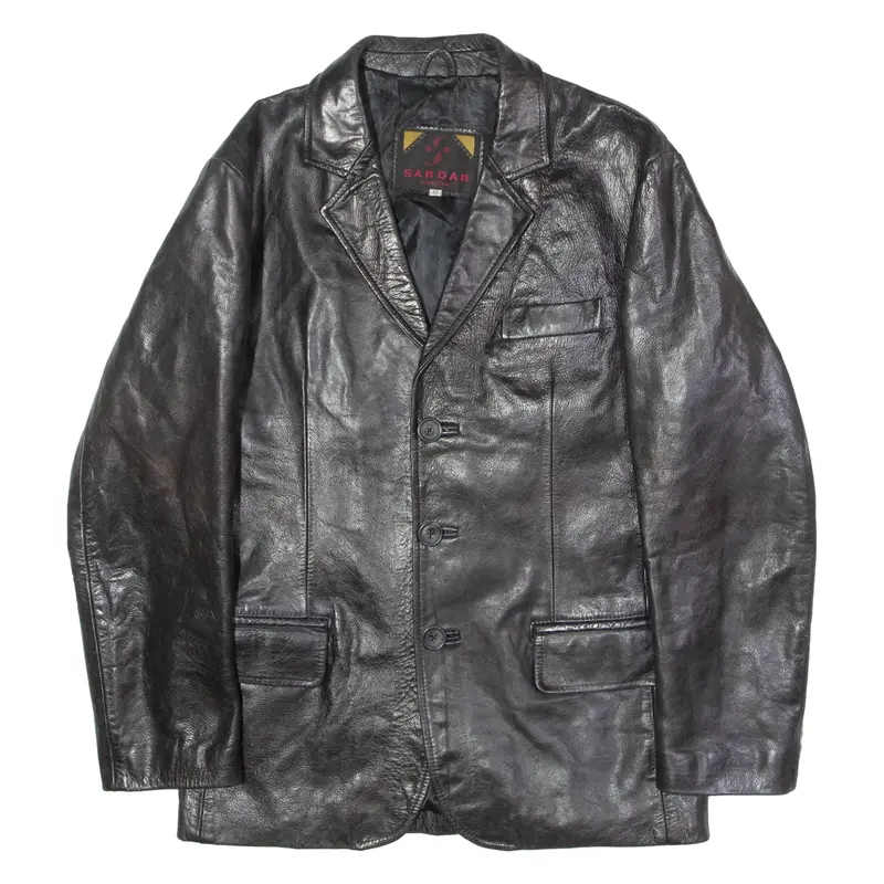 SARDAR Mens Blazer Jacket Black Leather M