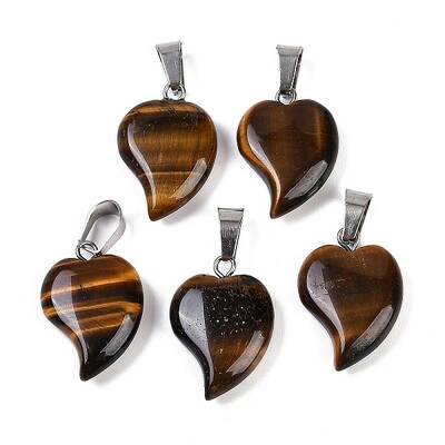 Natural Tiger Eye Heart Pendants