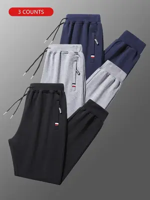 Men's Solid Drawstring Waist Sweatpants, Casual Comfy Pocket Jogger Pants for Spring & Fall, Mens Pants, Men's Trousers for D...