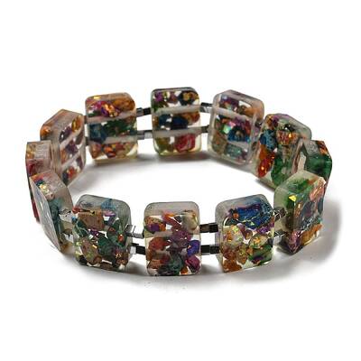 Dyed Natural Imperial Jasper with Resin Beaded Stretch Bracelets