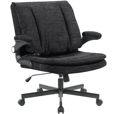 Criss Cross Legged Office Chair with Flip-Up Back Built-In Dynamic Airbag Lumbar Support, Wide Seat Desk Chair with Flip-Up A...