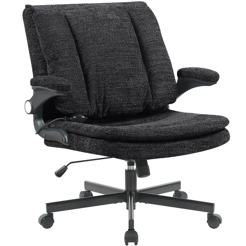 Criss Cross Legged Office Chair with Flip-Up Back Built-In Dynamic Airbag Lumbar Support, Wide Seat Desk Chair with Flip-Up A...