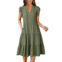 ANRABESS Womens Summer Ruffle Sleeve V Neck Midi Dress 2025 Fashion Casual Fit Flowy Boho Sleeveless Beach Vacation Sundress ...