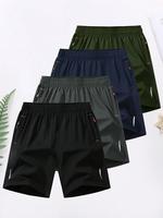 Men's Solid Color Zipper Pocket Shorts, Casual Comfy Breathable Athletic Shorts for Summer, Shorts for Men, Men's Bottoms for...