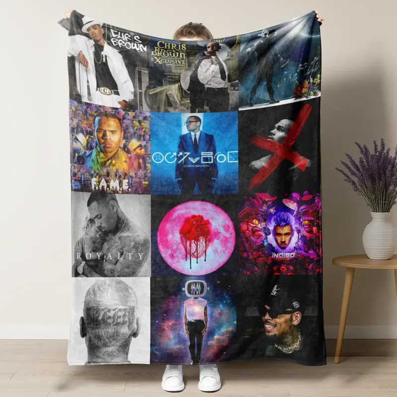 Chris Brown Blanket Album Cover for Fans Warm Cozy Flannel Blankets Throw Merch for Home Decor Bed Sofa Living Room for All S...