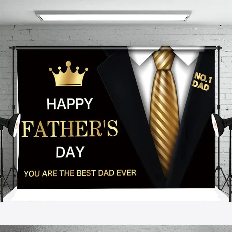 Black Siut Golden Tie Crown Fathers Day Backdrop - Aperturee