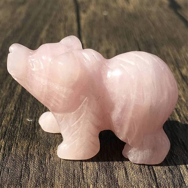 Natural Rose Quartz Carved Bear Figurines
