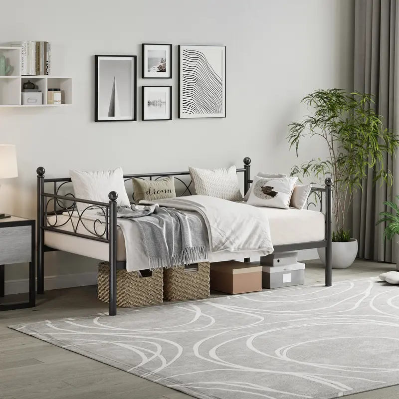 Garvee Twin Size Daybed Frame, Metal Daybed with Floral Headboard, Heavy Duty Steel Slats Supports, Modern Twin Bed Frame for...