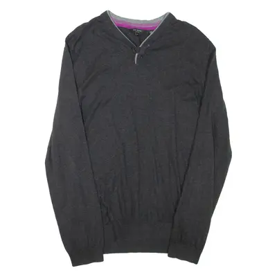 TED BAKER Mens Jumper Grey Button Neck Tight Knit L