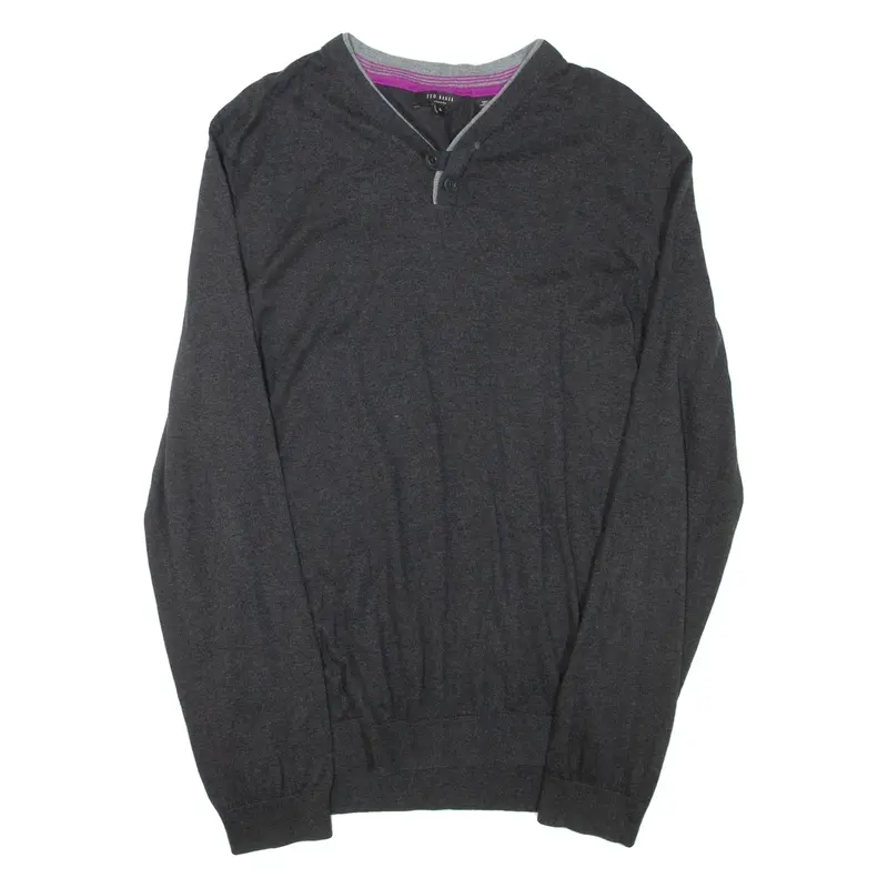 TED BAKER Mens Jumper Grey Button Neck Tight Knit L