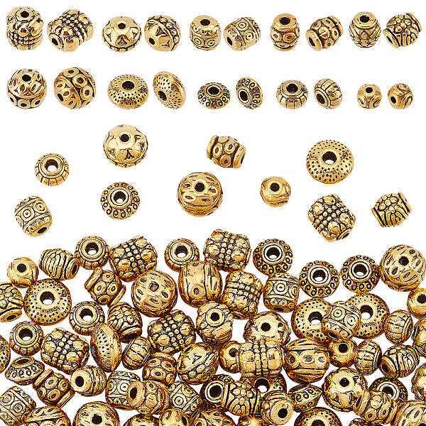 100Pcs 10 Styles Tibetan Style Alloy Beads