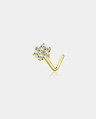 14K Gold Flower L-Shape Nose Stud