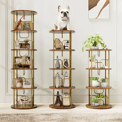 Flycity Rotating Bookshelf,3 Tier -5 Tier Spinning Bookshelf Tower,360° Display Unique Round Bookcase,Floor Standing Corner ...