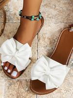 Women's Bow Decor Slip on Flat Sandals, Bow Decorated Sandals, Slides for Women, Gifts for Wife, Footwear, Ladies Sandals 202...