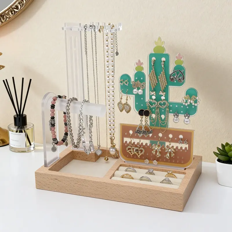 Cactus Themed Jewelry Organizer Stand Display – Unique Vanity Organiz