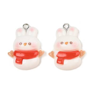 Christmas Theme Rabbit Opaque Resin Pendants