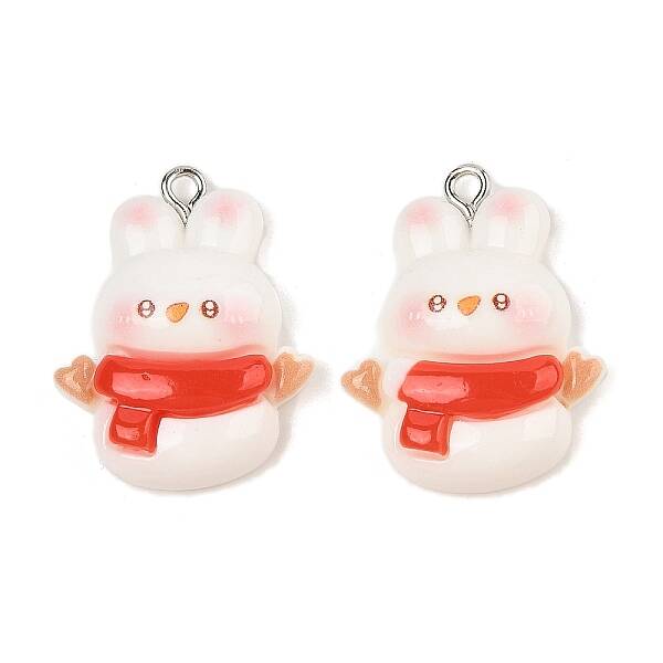 Christmas Theme Rabbit Opaque Resin Pendants