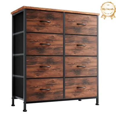 8-Drawer Fabric Storage Tower Dresser - Tall Organizer with Steel Frame, Wood Top, Chest of Drawers with Bins for Bedroom, Cl...