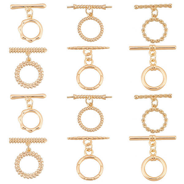 12Pcs 6 Styles Brass Toggle Clasps