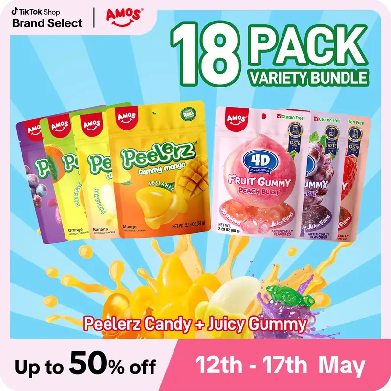 (live)Amos18-Pack Peelerz & Blocks Bundle | Peelerz 5 Flavors: Mango, Orange Peach, Banana, Grape +4D brust  3Flavors: strawb...