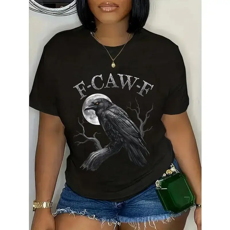 100% Cotton Black Crow, F-Caw-F Funny Black Bird moon Gothic Adult Humor T-Shirt
