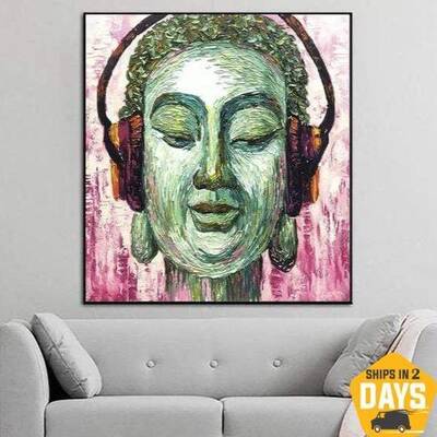 Large Original Painting With Headphones Fine Art Asian Oil Paintings On Canvas Wall Art Decor | INSPIRATIONAL VIBE 28"x2...