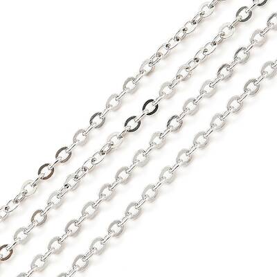 Anti-Tarnish Rhodium Plated 925 Sterling Silver Flat Cable Chains