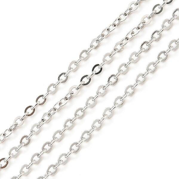 Anti-Tarnish Rhodium Plated 925 Sterling Silver Flat Cable Chains