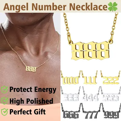 FindChic Angel Number Necklace for Women Girls BFF Boyfriend Men Stainless Steel/Golden/Black Dainty 000 111 222 333 444 555 ...