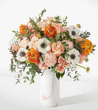 Touch of Honey Anemone Bouquet - Deluxe with Marble Vase - FedEx