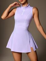 Women's Solid Half Zip Up Sports Dress & Skinny Shorts Two-piece Set, Sporty Casual Breathable Outfits for Yoga Gym Workout, ...