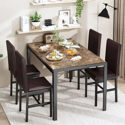 DKLGG Dining Table Set for 4, Modern Kitchen table with 4 PU Leather Chairs, Space-Saving Dinette Table Set for Home Kitchen,...