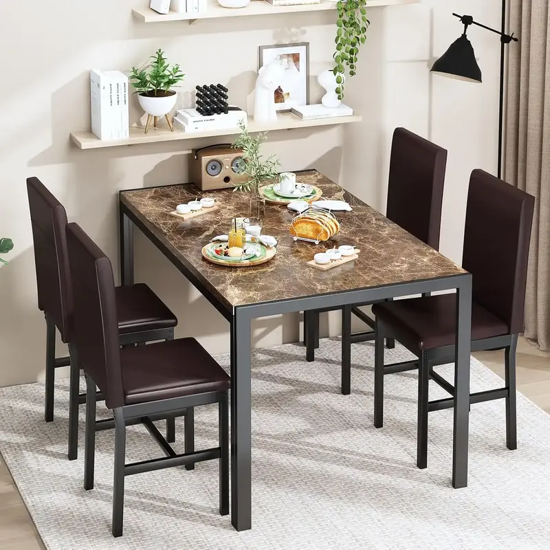 DKLGG Dining Table Set for 4, Modern Kitchen table with 4 PU Leather Chairs, Space-Saving Dinette Table Set for Home Kitchen,...