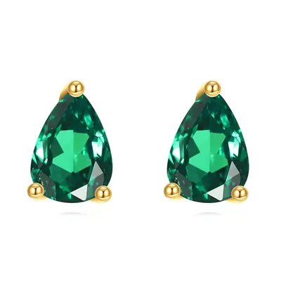 14K Gold Emerald Drop Shape Stud Earrings