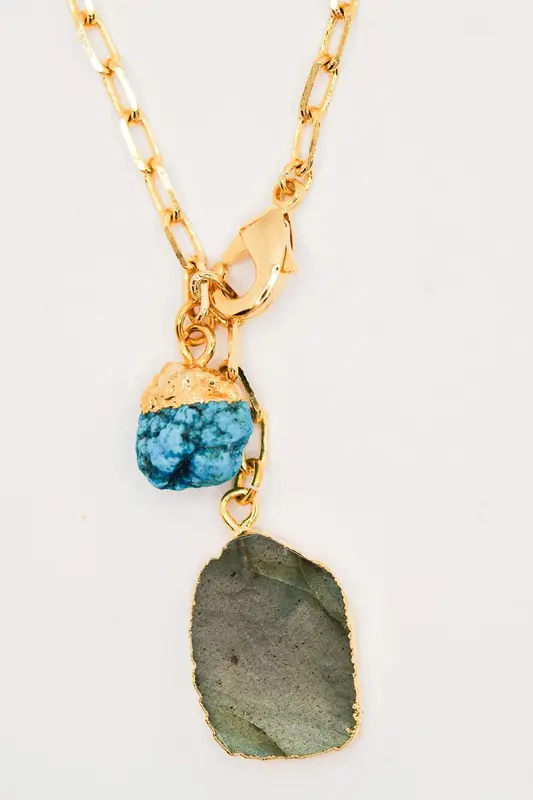 18k Gold Plated Raw Blue Turquoise & Raw Labradorite | Title: Title