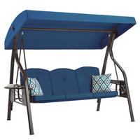 3-Seat Outdoor Canopy Porch Swing with Stand, Patio Swing with Canopy, 2 in 1 Porch Swing Bed & Patio Swing Chair for Adult, ...